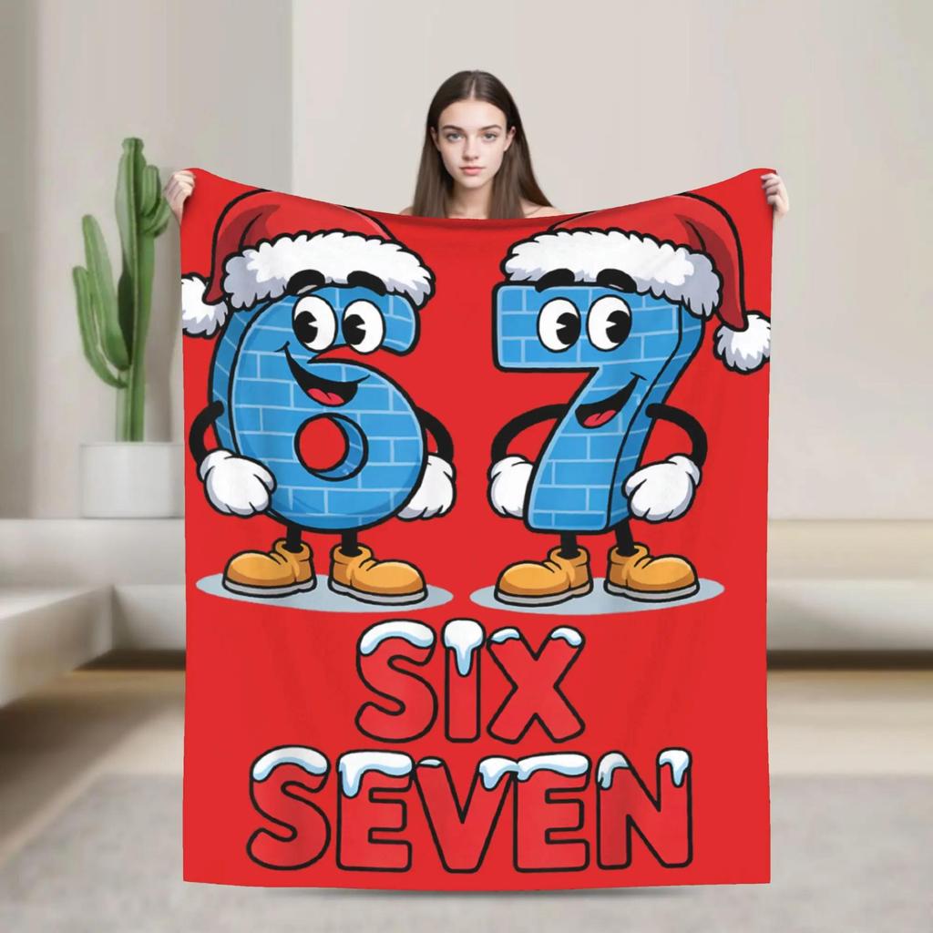 Six Seven Funny Italian Kids Gaming Meme Blanket Warm Soft Plush Throw for Sofa Bed Kids Room Decor