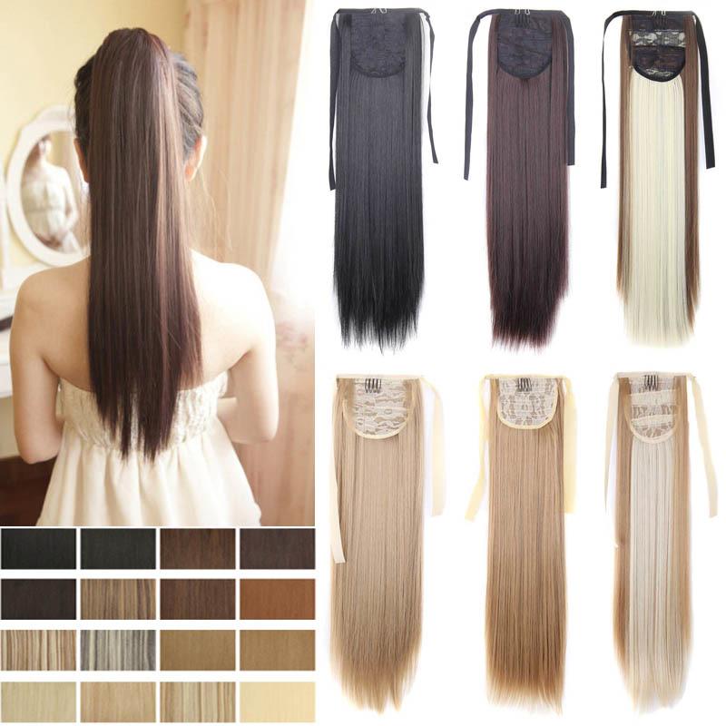 Silky Straight Clip In Drawstring Ponytail Synthetic For Women Hair Extension Heat Resistant Fiber