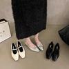 Flat-soled Silver Single Shoes Women's Strap Heel French Spring and Autumn 2025 New One-pedal Soft Sole with Skirt Mary Jane Single Shoes