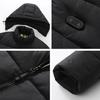 Heated Cotton Coat Hooded Long Sleeve Zipper Placket Jacket Waterproof Windproof 3-Level Temperature Adjustment