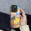 Colorful Oil Landscape Phone Case For iPhone 16 15 14 13 12 11 Pro Max Grey Black Phone Covers Matte Laser Metallic Aurora Funda