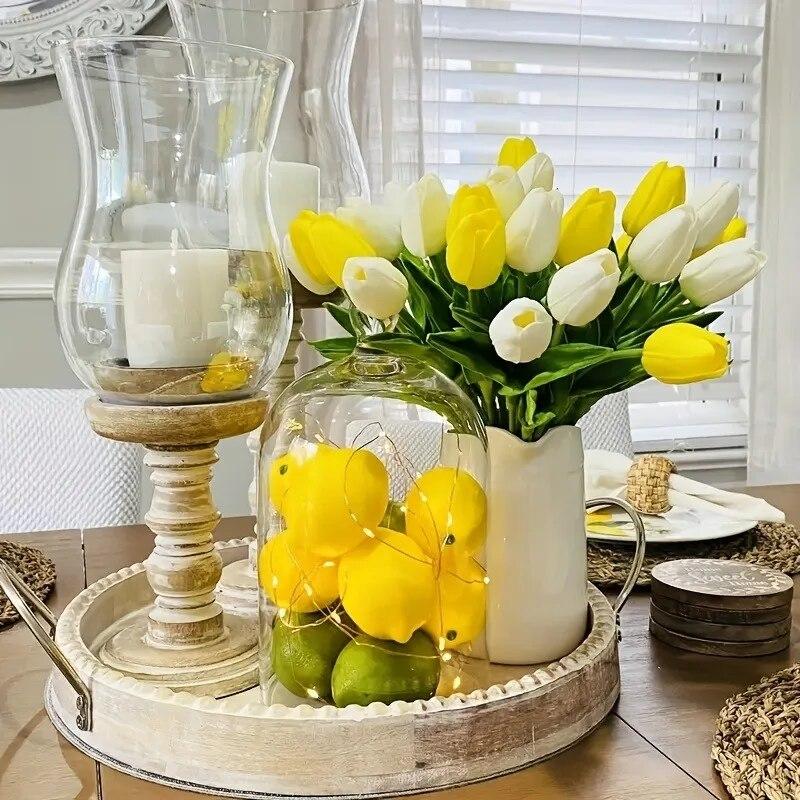 5Pcs Artificial Tulip Flowers Pink White Tulips Fake Flowers Bouquet Wedding Garden Decoration Home Vase Decor Plants Mother's Day Gift