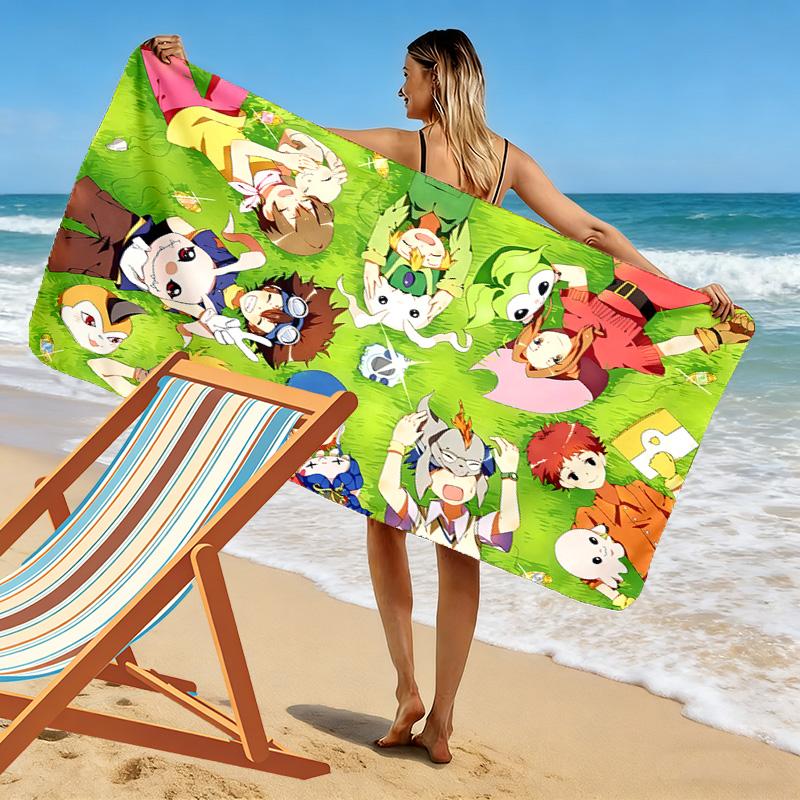Digimon Adventure Print Beach Towel, Large Soft Quick Dry Towel for Beach Camping Swimming
