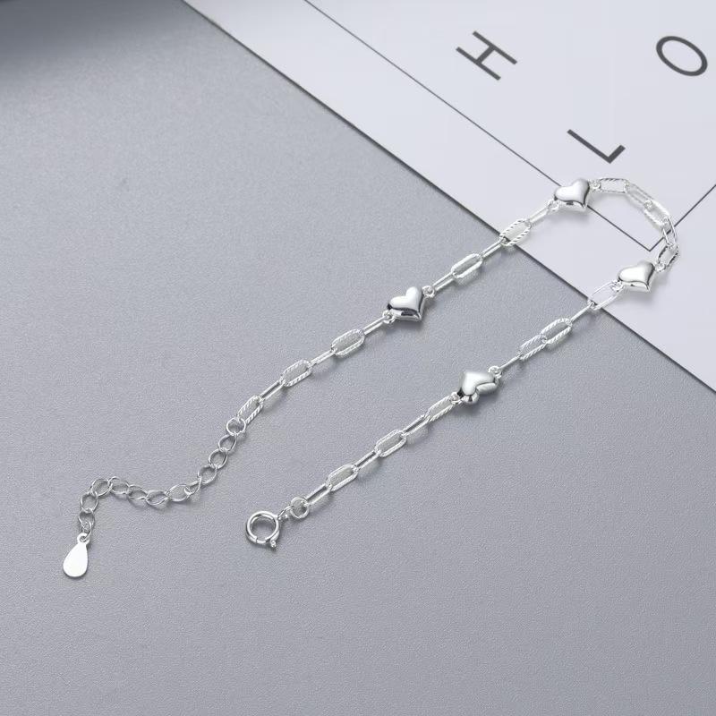 S925 Silver Geometric Love Chain Bracelet for Women Fashion Simple Ins Hypoallergenic Adjustable Bracelet Jewelry Birthday Gift