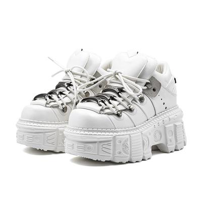 Летние панк ботинки женские толстая платформа металл массивный каблук высокий верх готические ботильоны