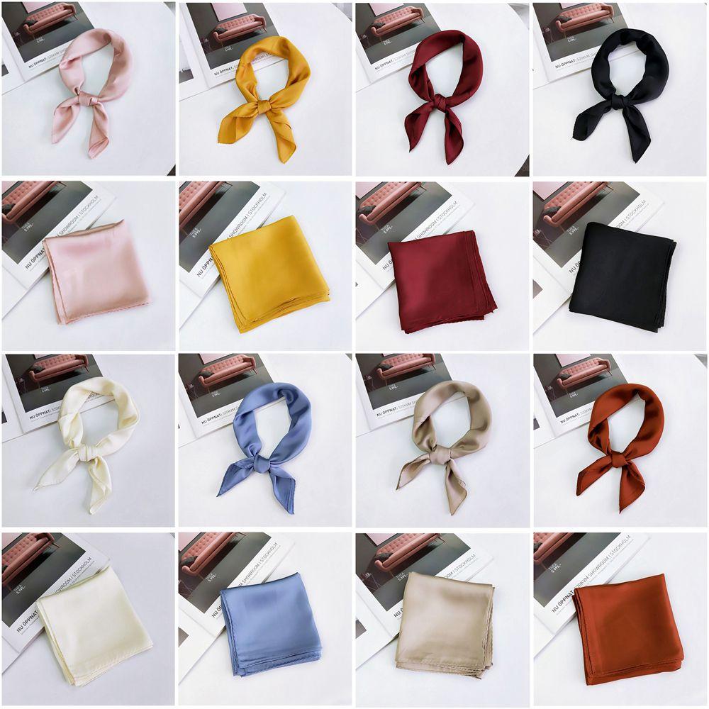 Fashion Small Vintage Solid Color Silk Feel Satin Women Square Scarf Head Neck Hair Tie Band
