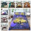 3D Car Printing Bedding Single Double Bed Full Size Cartoon Vintage Car Pattern Pillowcase and Quilt Cover Washable and Comfortable Home Decoration