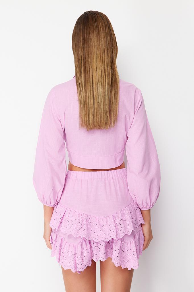 Women's Fashion New Skirt Pink Mini Woven Embroidery Detailed Skirt