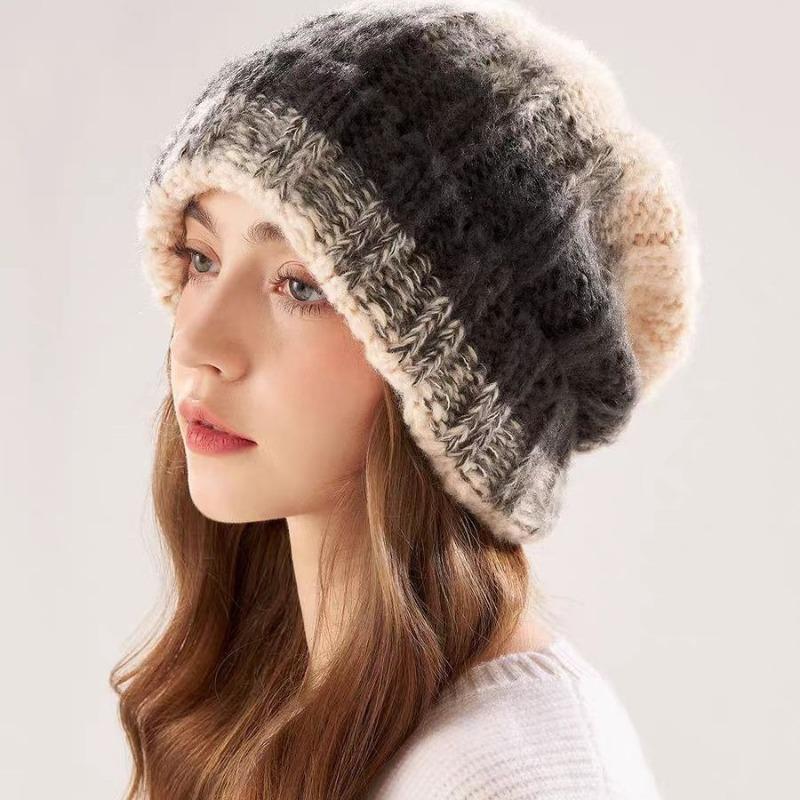 Women S Thick Yarn Slouchy Knit Hat Large Head Size Ear Flap Warm Cold Hat