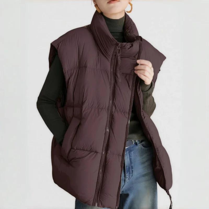 Autumn Winter New Loose Short Versatile Double Zipper Vest Stand-collar Down Cotton Jacket Women