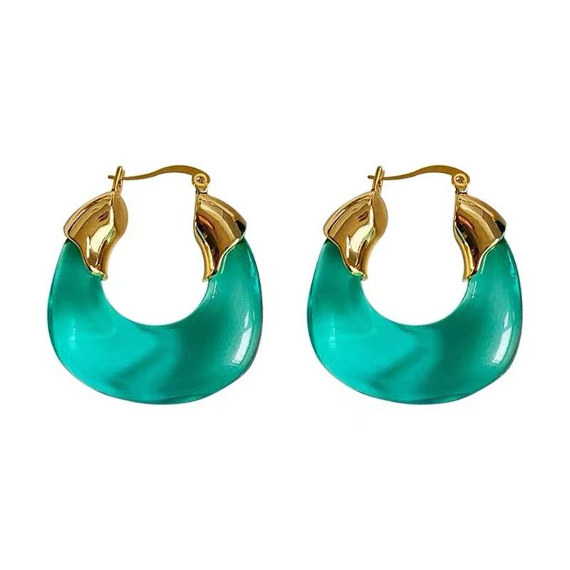 New Fashion Transparent Resin Geometric Hoop Earrings For Women Statement Gold Color Ear Buckle Hoops Jewelry oorbellen Gift