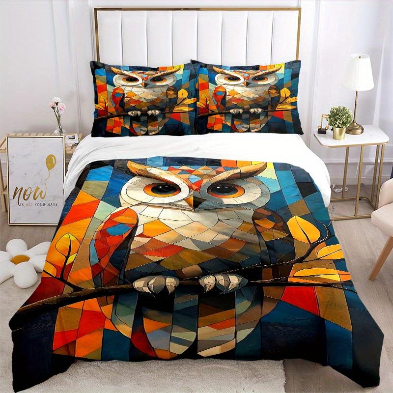 3pcs Owl Artwork Soft Comfortable Bedding set, For Bedroom, Guest Room And Dorm, All - Season Use, High-Definition Printing194