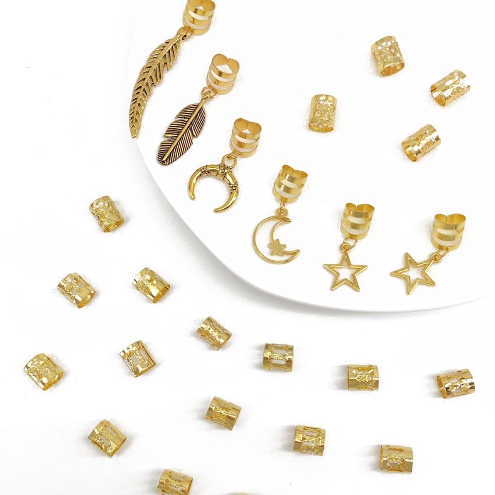 26pcs Dread Locks Hollow Out Hair Ring Metal Cuff Clips Hair Braid Tubes for Braids