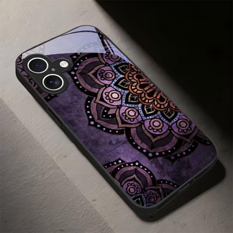 Фиолетовые Обои Мандала Черный Стеклянный Чехол для Телефона Для iPhone 17 Air 16 E 15 Plus 14 Pro Max 13 12 mini 11 5 6 7 8 Plus XR X Чехол