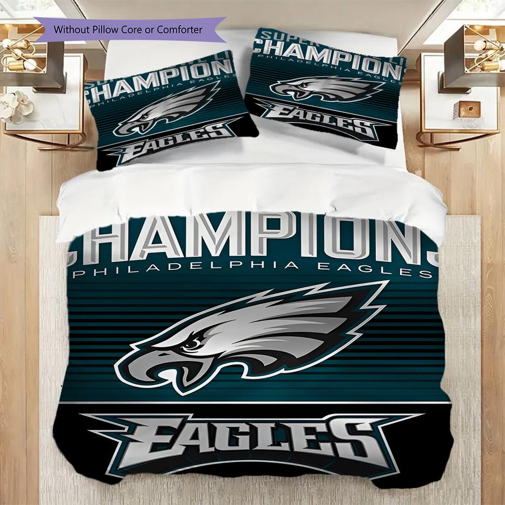 Постельное белье с узором Philadelphia Eagles Комплект одеял Покрывало Наволочка Домашний Декор Подарок на День Рождения (1 пододеяльник + 2 наволочки, без наполнителя)