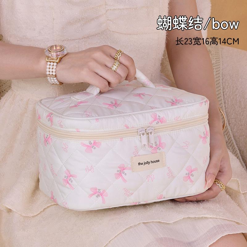 Ins стиль милый бант косметичка девушка сердце большая вместительная сумка для хранения средств по уходу за кожей портативная дорожная косметичка