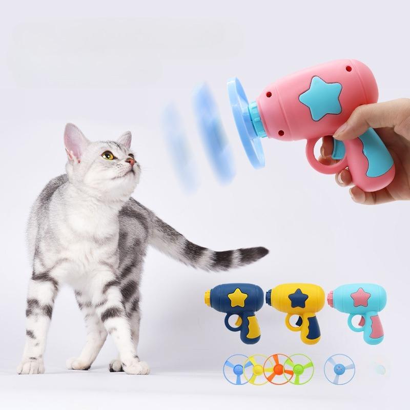 Смешная игрушка для кошки Интерактивная запускалка Игрушка для тренировки питомца для котенка Мини летающий диск Стрелялка Игры в погоню Игрушки для кошек Товары для питомцев