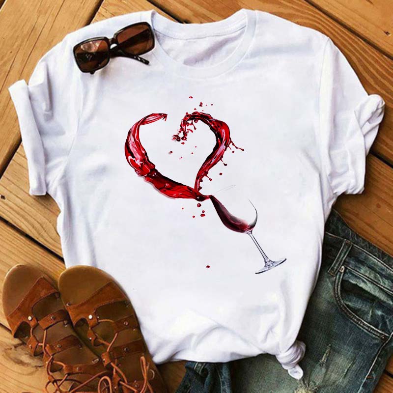 Новая женская футболка повседневная с коротким рукавом женская модная футболка с принтом розы и бокала вина черная футболка женские топы футболки