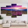 5 Panels Landscape Lavender Field Mountain Sunlight Canvas Painting Posters and Prints Wall Art Pictures Home Decor No Frame