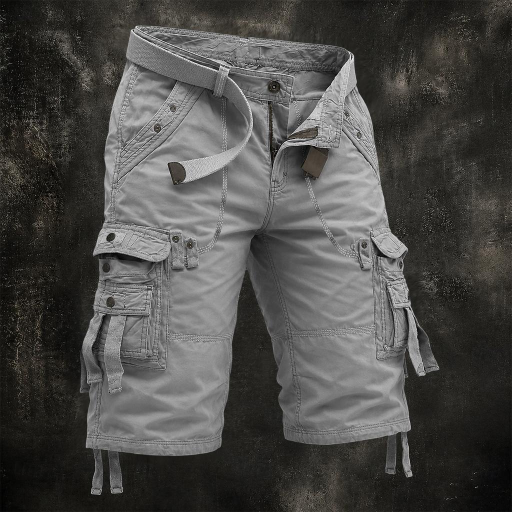 Men's Cotton Cargo Shorts with Multiple Pockets, Casual Summer Shorts (Belt Not Included)