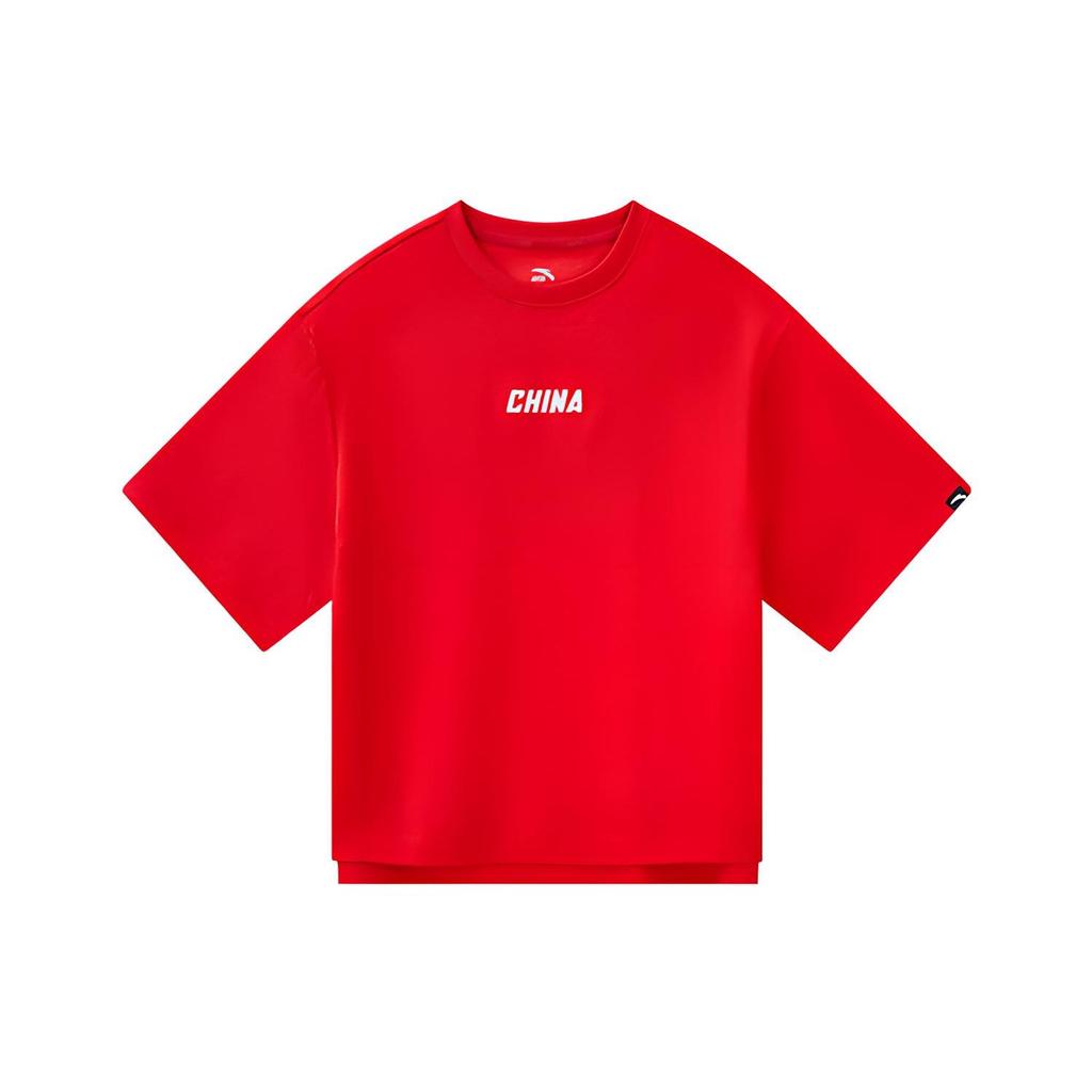 Anta Футболка женская свободная спортивная с коротким рукавом и вышитыми буквами, цвет красный 962127147-2