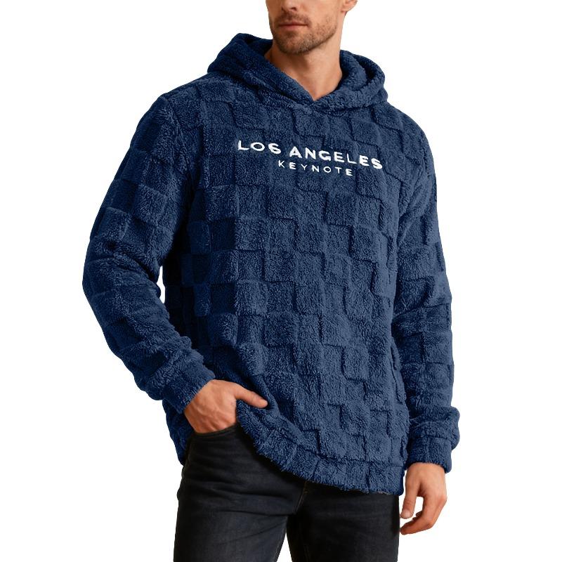 Men's Embroidered Hooded Fleece Pullover Sweatshirt, Loose Casual Sports Sherpa Lined Hoodie Jacket