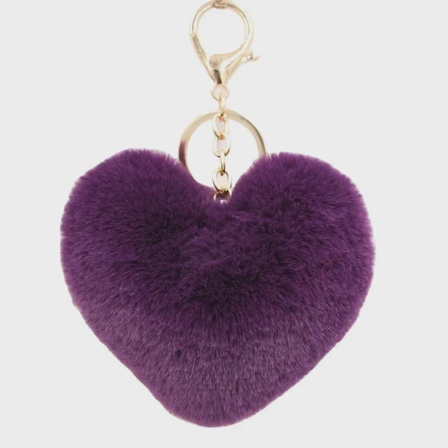 "Charming Heart-Shaped Rabbit Fur Keychain - Fashionable Fluffy Accessory for Ladies' Bags"