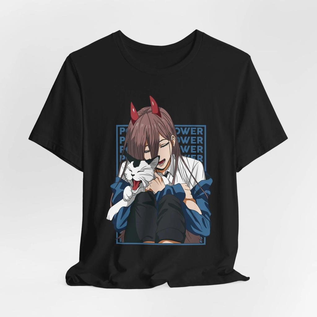 Anime Cute Cat Kawaii Power Waifu Black T Shirt Size S 4XL