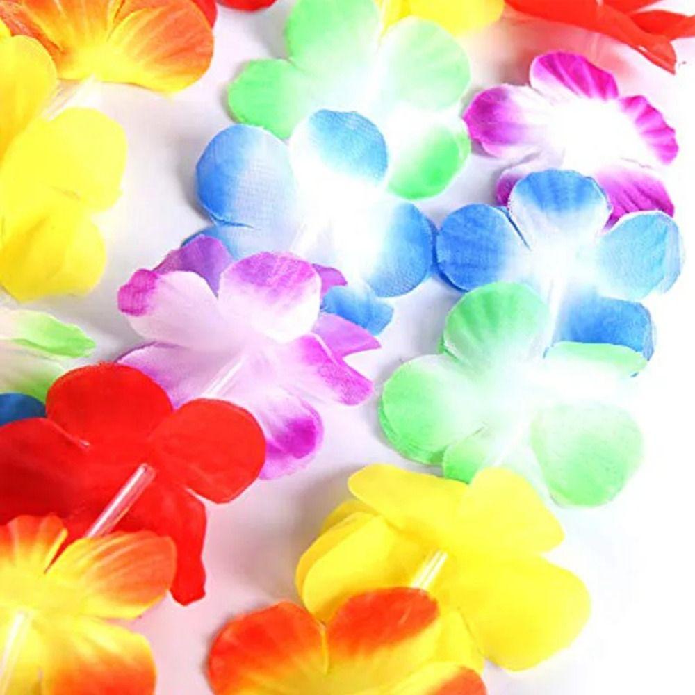 24/50/100Pcs Colorful Silk Flower Necklace Vibrant Faux Flower Garland Necklace Summer Pool Party
