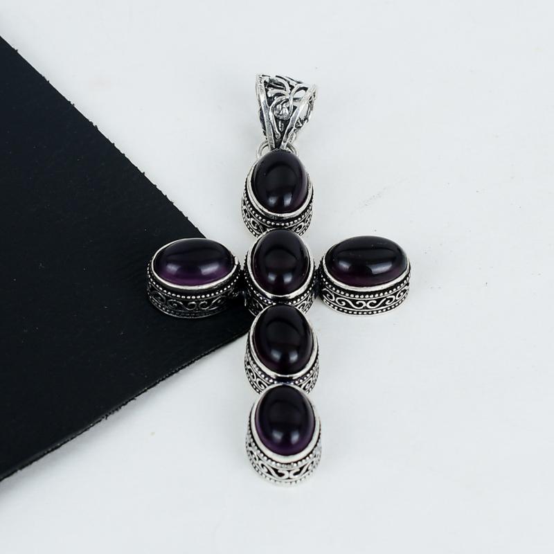 Подвеска с драгоценным камнем темный аметист, серебро 925 пробы - дизайн креста ручной работы, повседневные украшения, уникальные подарки с подвеской темный аметист