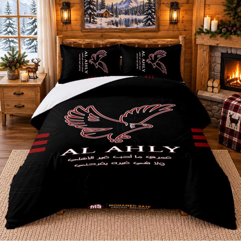 Al Ahly Pattern Bedding 3Pcs Set Bed Sheet And Pillowcases For Indoor Bedroom