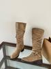 Square head thick high heel temperament autumn and winter new French fashion suede cross belt buckle boots