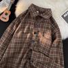 2024 Клетчатая рубашка с длинным рукавом в японском стиле Гонконга Ins Свободная рубашка для мальчиков Летнее модное универсальное повседневное пальто