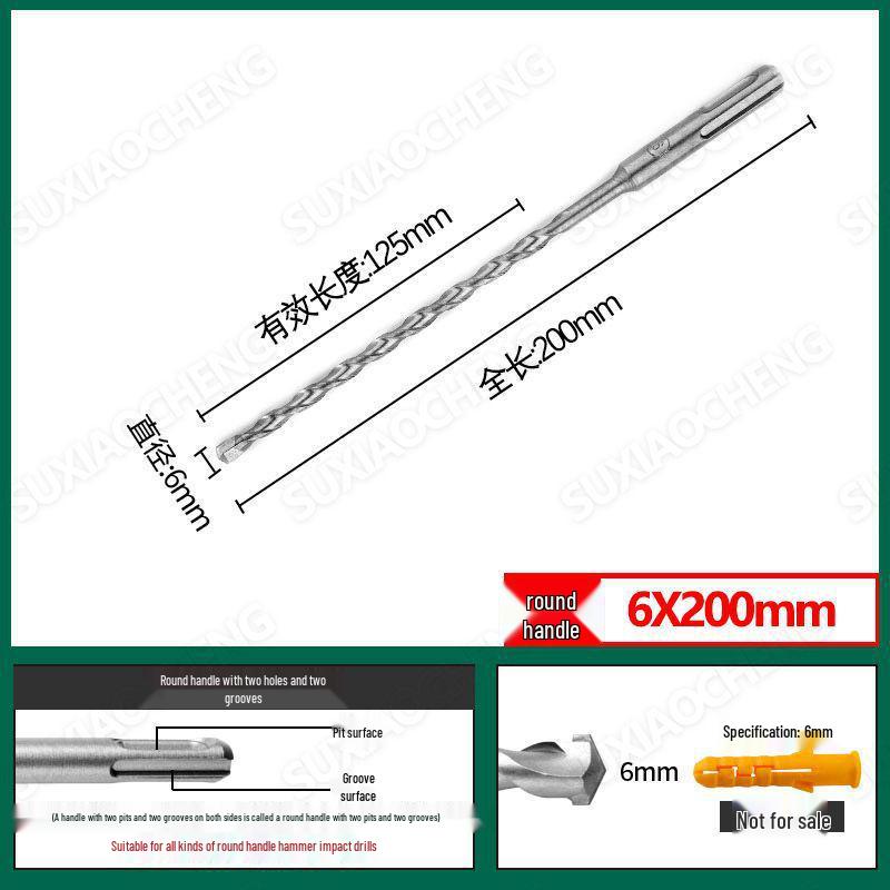 Extended Rotary Hammer Drill Bit Set for Concrete, Stone, and Brick Walls - Alloy, Square & Round Shanks