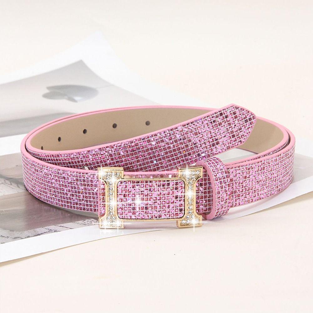 Versatile Sparkling Rhinestone Belt Bling Bling Slide Buckle Belt Vintage Trendy Waistband Women