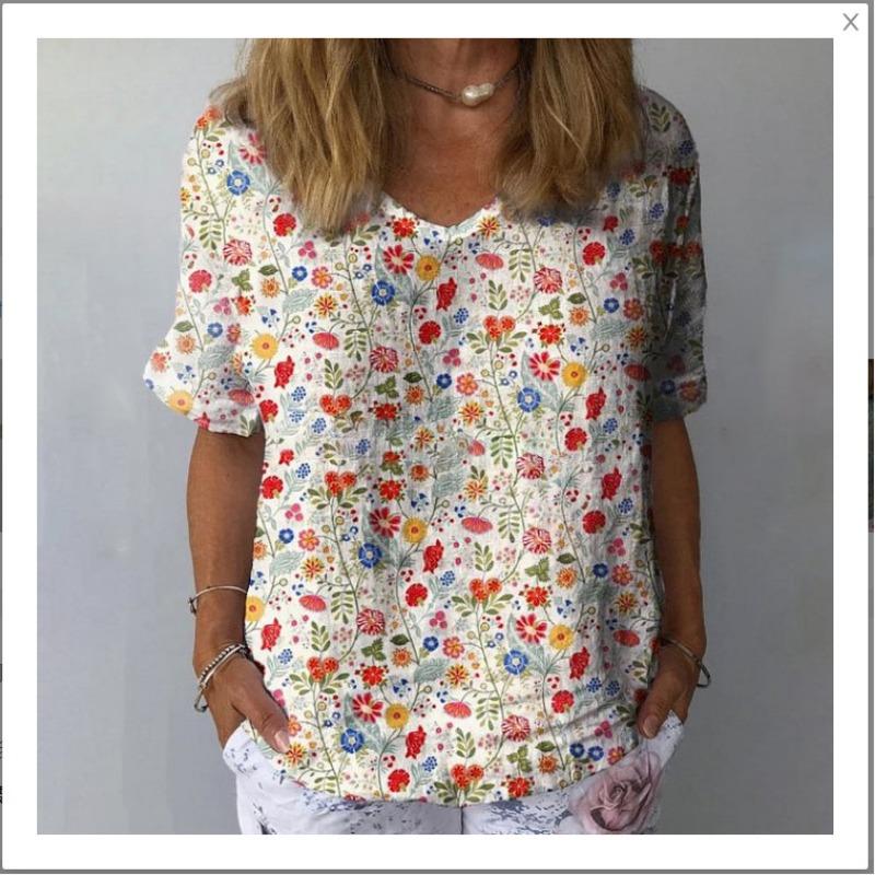 Весна и лето Новая женская футболка свободного покроя с 3D-цифровым принтом и покатым вырезом