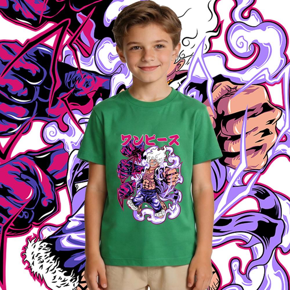 One Piece Luffy Gear 5 Anime Print Tee Kids Cotton T Shirt Boys Girls Summer Casual Top Soft Breathable