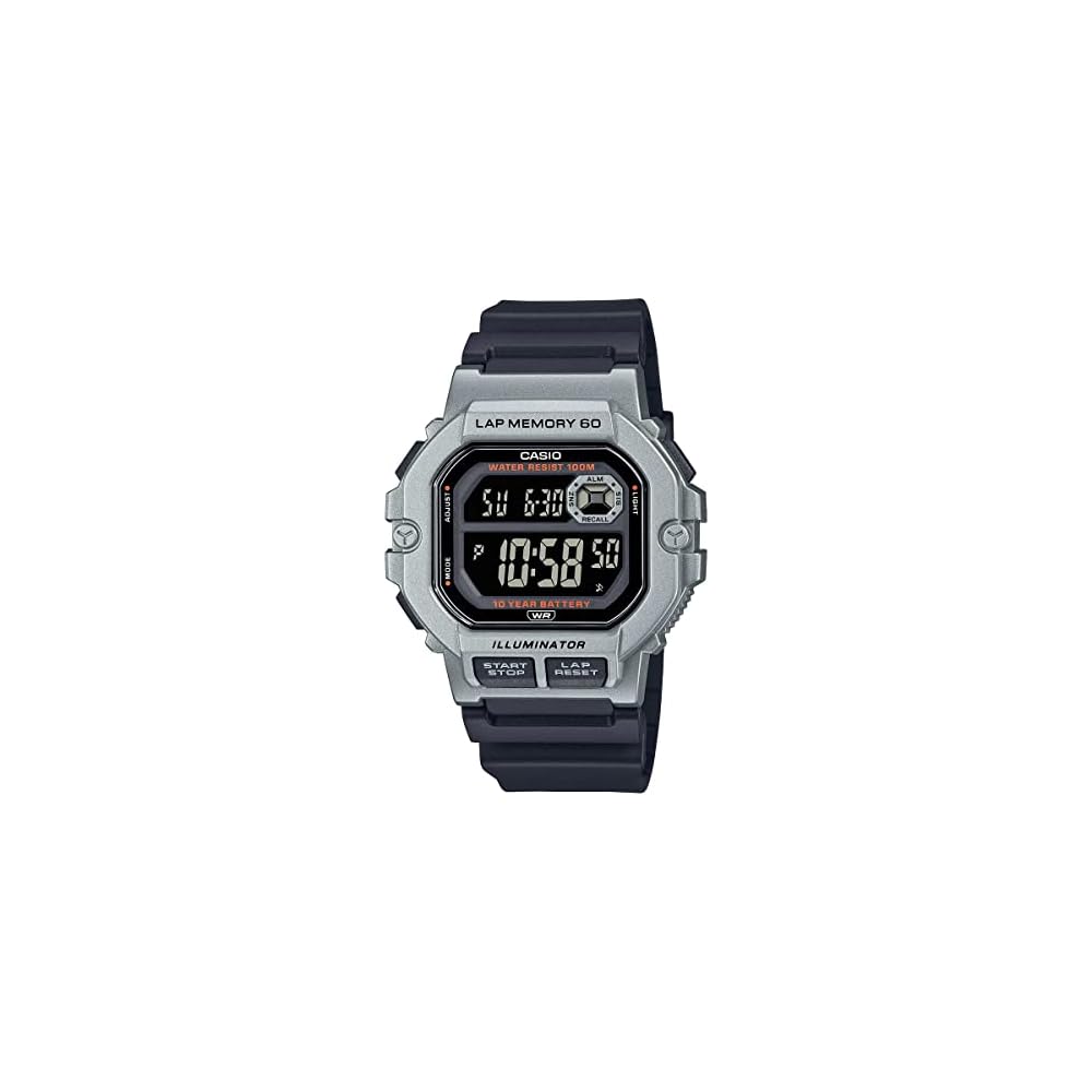Casio Sports Gear Digital Men's Watch 60 Lap Memory Function Silver Black