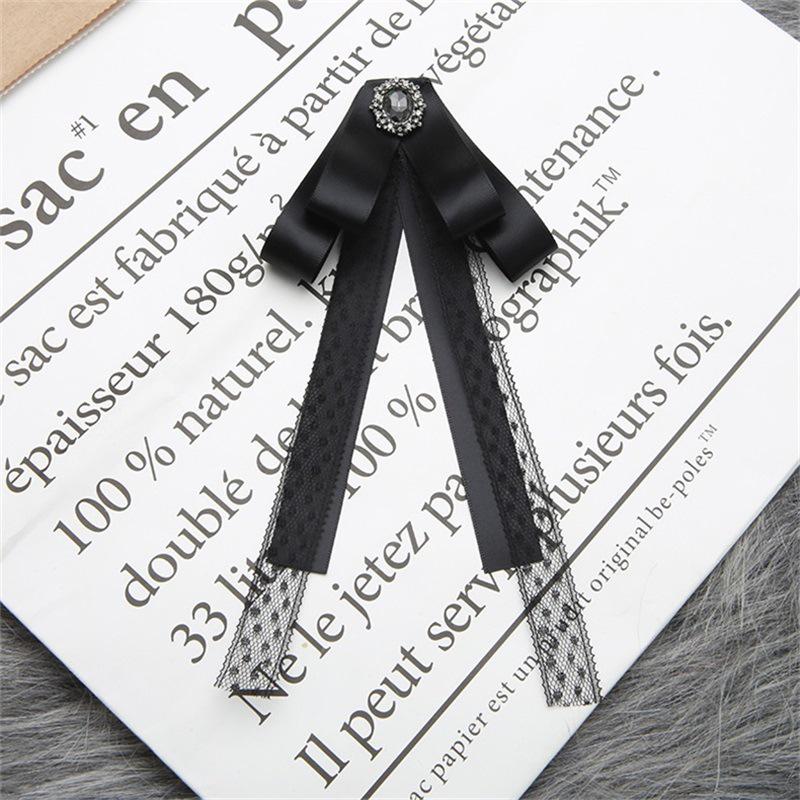 Women Vintage Black Lace Bow Tied Neck Tie Brooches For Shirt Collar Clothes Dropship Decoration