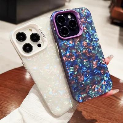 Роскошный блестящий мраморный чехол Dream Conch Shell для iPhone 13 14 11 12 Pro Max XS XR X, мягкий бампер, жесткая акриловая задняя крышка