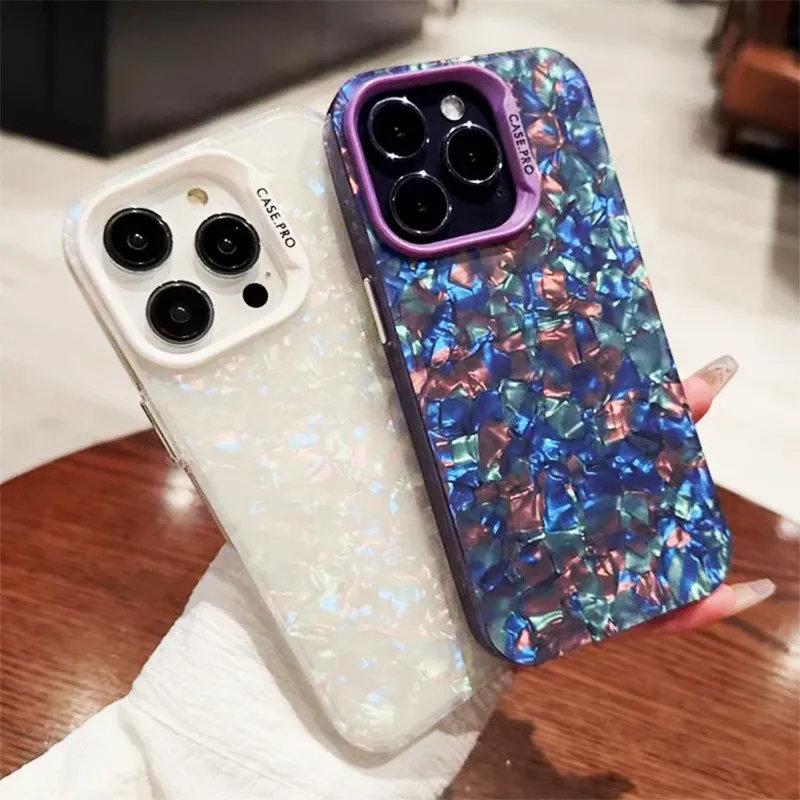 Luxury Bling Glitter Dream Conch Shell Marble Case For iPhone 13 14 11 12 Pro Max XS XR X Soft Bumper Hard Acrylic Back Cover