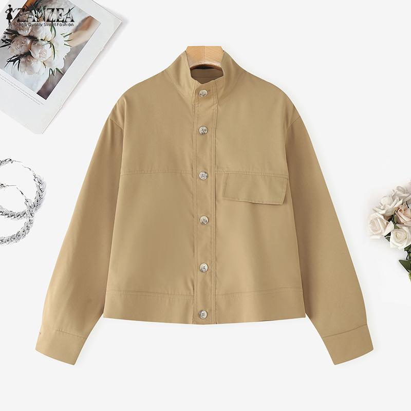 ZANZEA Женская повседневная блузка с воротником-стойкой и длинным рукавом