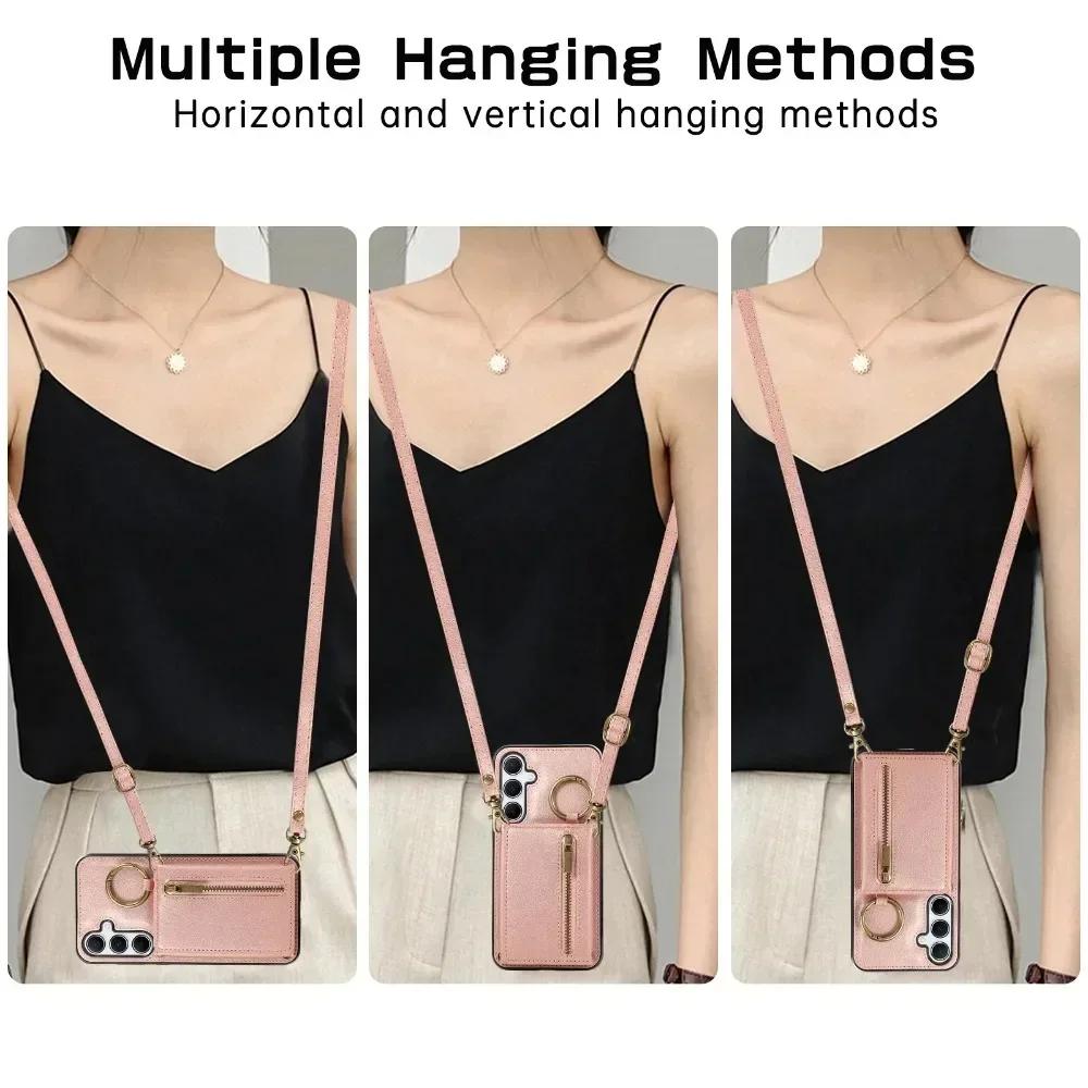 Чехол-кошелек с держателем для карт через плечо для Samsung Galaxy S25 Ultra S24 S23 FE S22 S21 Plus A06 A26 A16 A36 A56 A55 A35 кожаный чехол