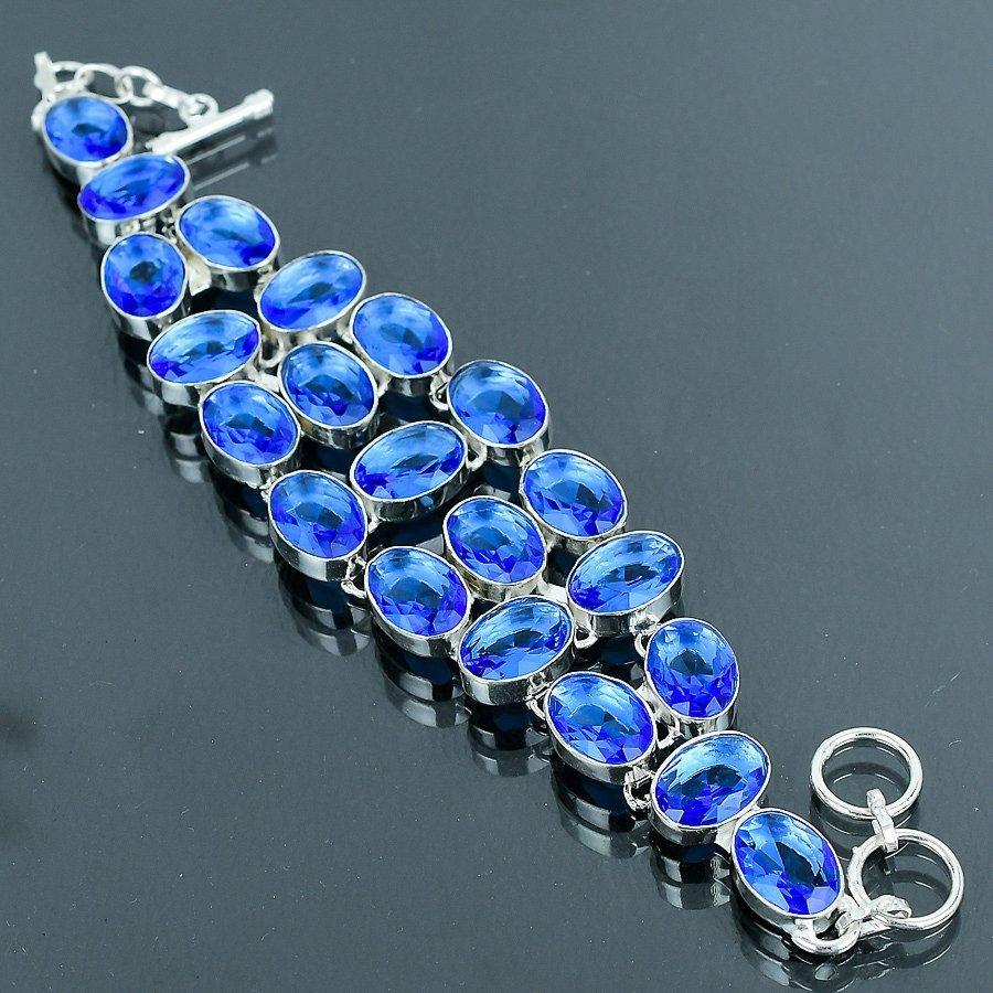 Tanzanite Quartz Oval Shape Gemstone Bracelet Elegant Adjustable Link Jewelry 8"