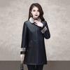 Winter Women Jacket Smooth Faux Leather Furry Turn-down Collar Plus Size Windproof Outerwear Long Sleeves Single-breasted Mid Length Pockets Thickened