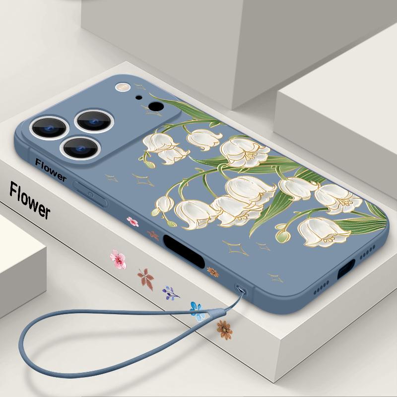 Чехол-шнурок с узором из синих цветов для iPhone 17 Pro Max Funda iPhone 16 15 14 13 Pro Max 11 16E 17E Мягкая силиконовая крышка