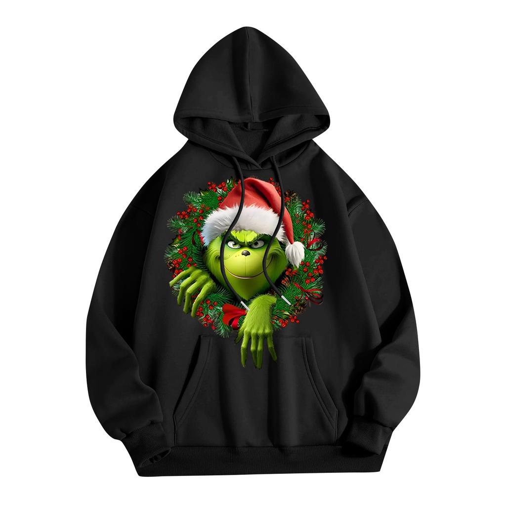 Женская повседневная модная толстовка с капюшоном и карманами с рождественским принтом букв