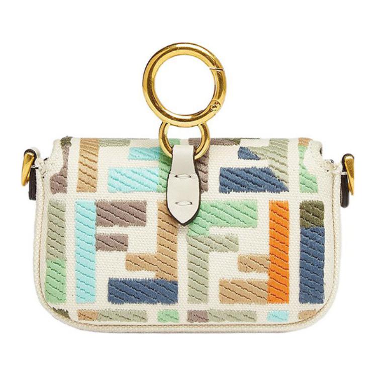 Fendi Багет Позолоченные Металлические Аксессуары Холст И Кожаная Деталь Мини Сумка Женская сумка Мультиколор 7AS045-ANS5-F1L2D