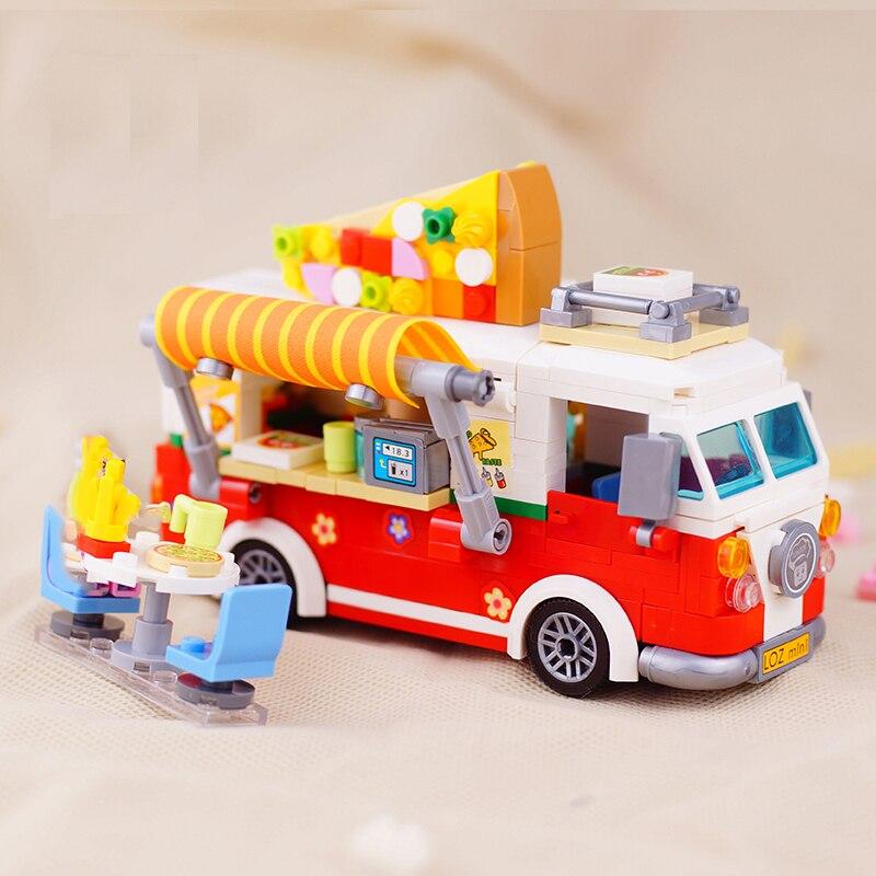 LOZ 1739 Dream Парк Развлечений Еда Грузовик Пицца Автомобиль 3D Модель DIY Мини-Конструкторы Кирпичи Строительная Игрушка для Детей Подарок без Коробки