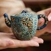 110 мл Серо-синий Огненно-красный с золотыми вкраплениями Рельефный Чайник Керамическая Посуда для Заваривания Чая Маленький Чайник на Одного Человека Украшение для Офиса